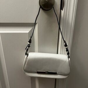 White leather shoulder bag with silver hardware